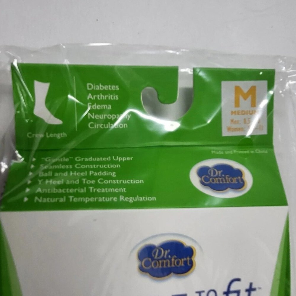 New Dr. Comfort Diabetic Crew Socks - White Medium - Picture 3 of 5